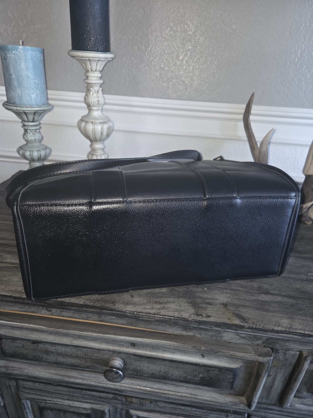 Black Faux-Leather Womens Tote Bag - Picture 9 of 13